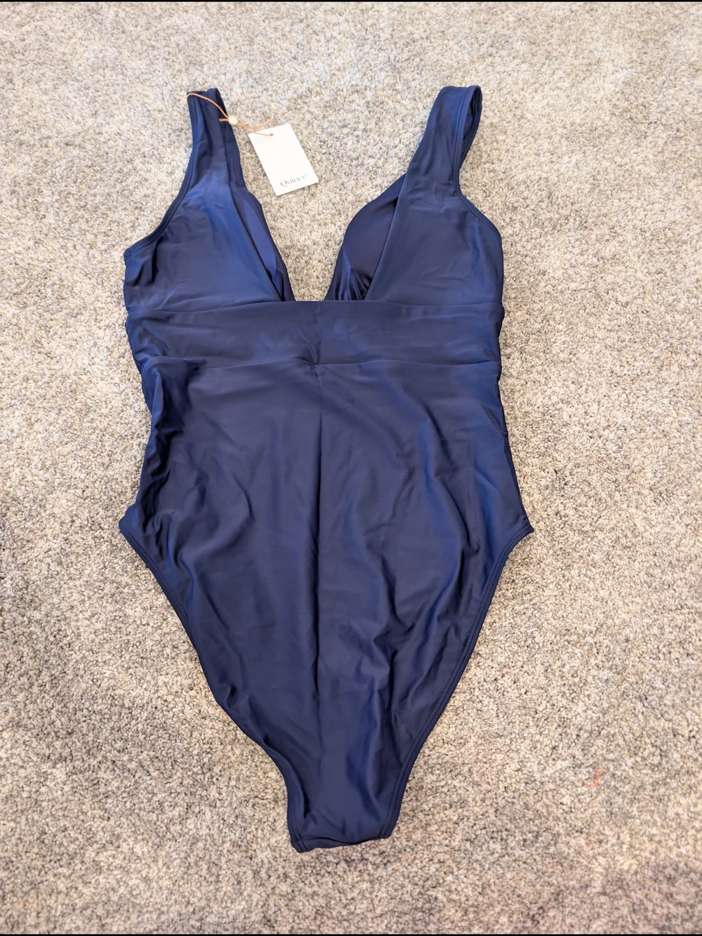 Quince Italian Plunge Navy V-Neck One-Piece Swimsuit Large